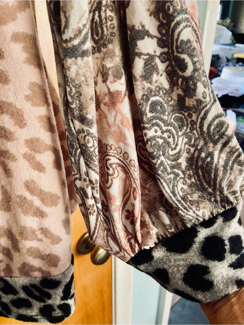 🐆🧡🩷🖤Boutique Brand Celeste Pink Leopard Mixed-Print Raglan Long Sleeve Top 2X - Picture 2 of 4